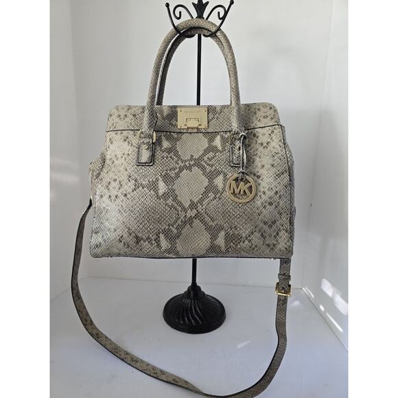 Gray Python Snakeskin Michael Kors Satchel Handbag W/Gold Hardware - Picture 1 of 8